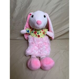 Hug & Luv Pink Bunny Plush Stuffed Animal Floral Shirt Pink Rosette Tutu 15 inch